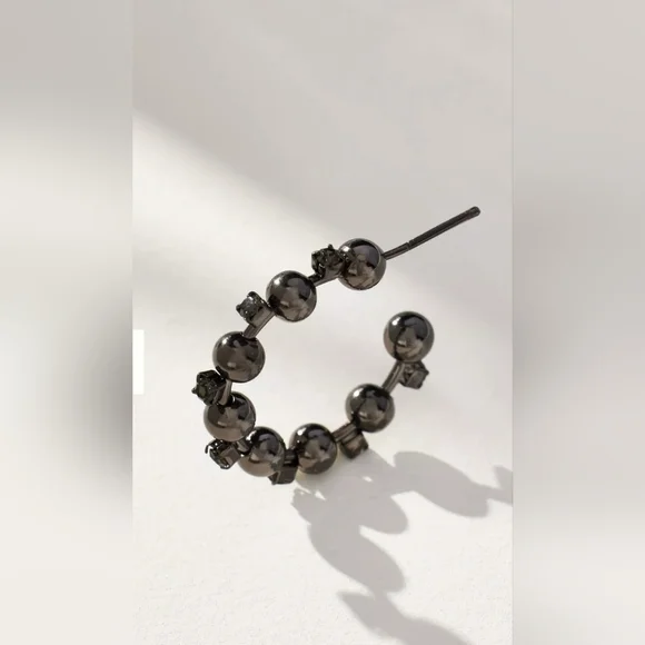 NWT! Anthropologie, Small Ball Open Hoop Earrings, Pewter, MSRP $38 - Picture 2 of 5